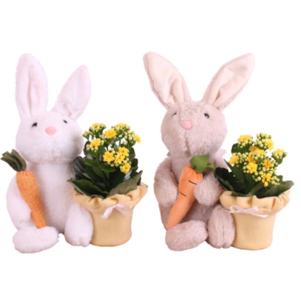 Easter Plush Bunnies with Potted Flowers