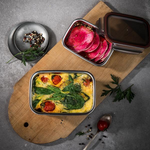 Candl Cuitisan Flora Rectangular Stainless Steel Microwaveable Container Set 300Ml 580Ml And 1100Ml