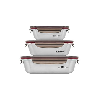 Candl Cuitisan Flora Rectangular Stainless Steel Microwaveable Container Set 300Ml 580Ml And 1100Ml