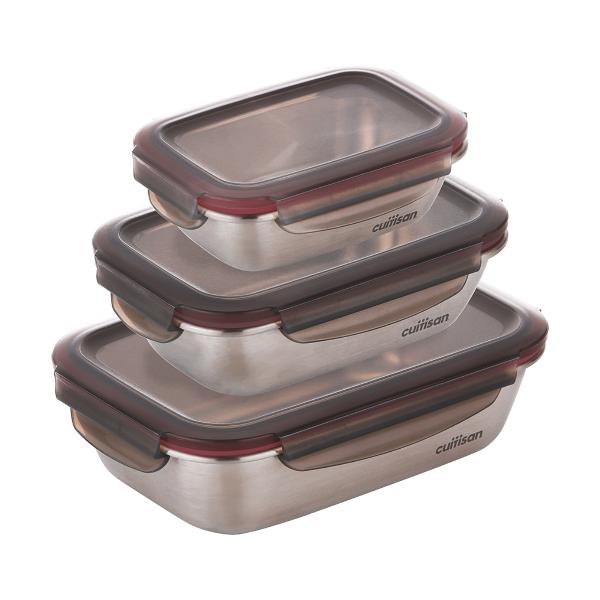 Candl Cuitisan Flora Rectangular Stainless Steel Microwaveable Container Set 300Ml 580Ml And 1100Ml