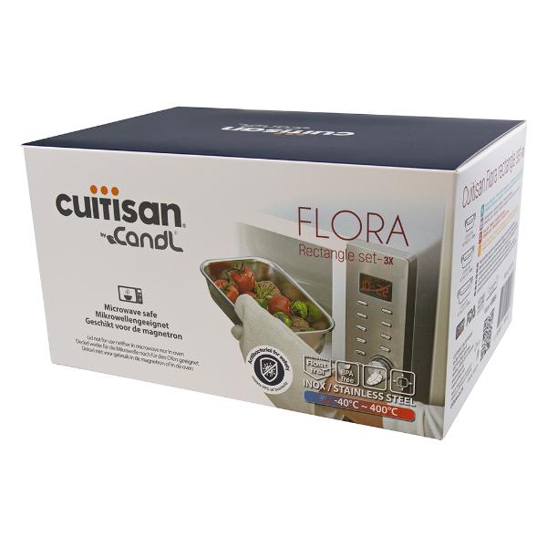 Candl Cuitisan Flora Rectangular Stainless Steel Microwaveable Container Set 300Ml 580Ml And 1100Ml