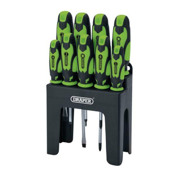 Draper Green Soft Grip Screwdriver 9 Piece Set