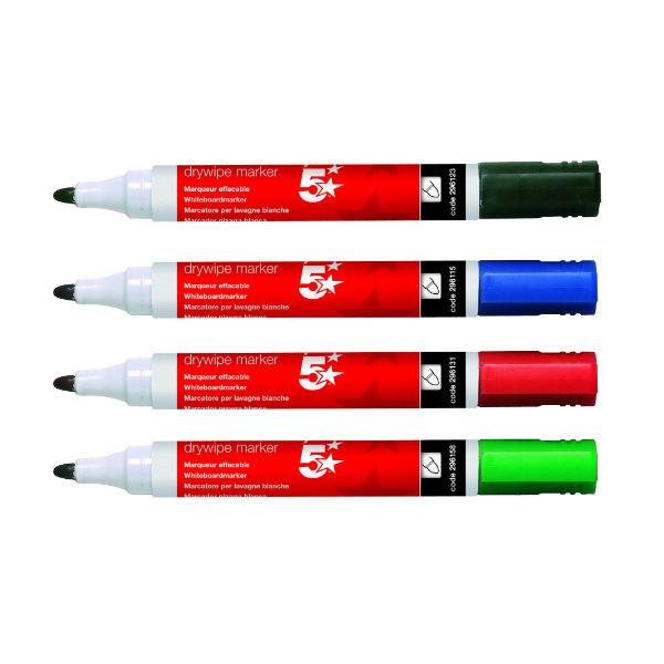 5 Star Drywipe Markers Assorted Pack of 12