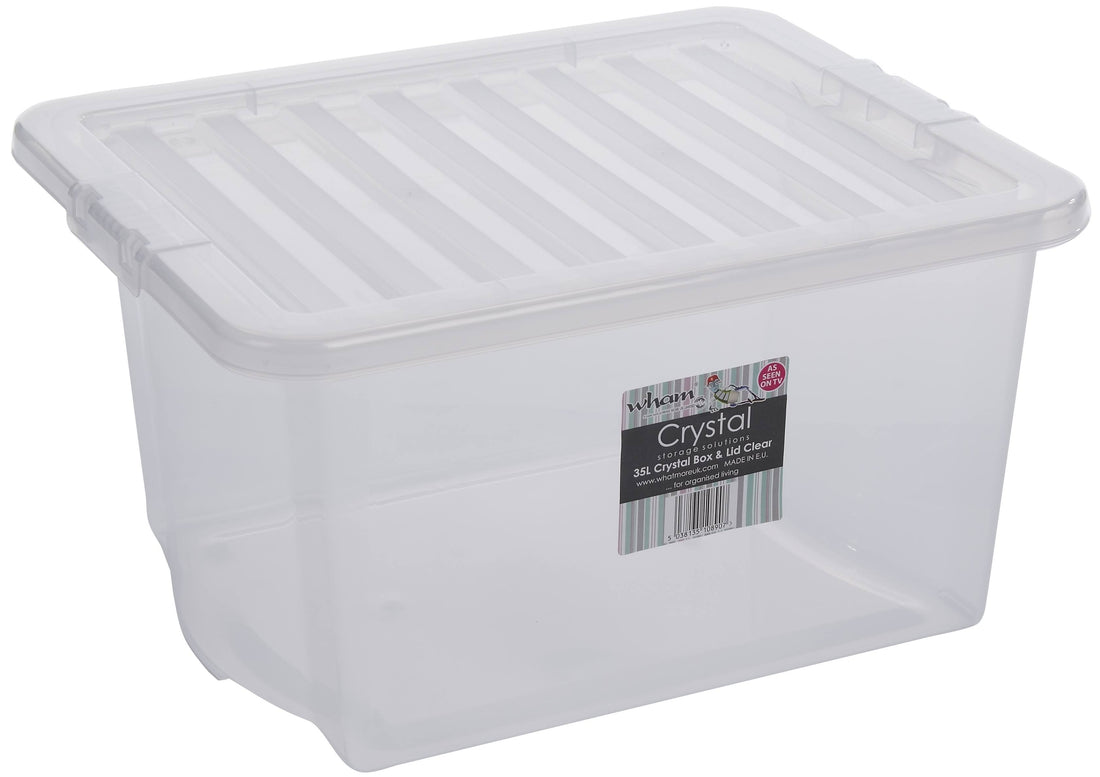 Wham Crystal Plastic Storage Box Lid 35Ltr Clear