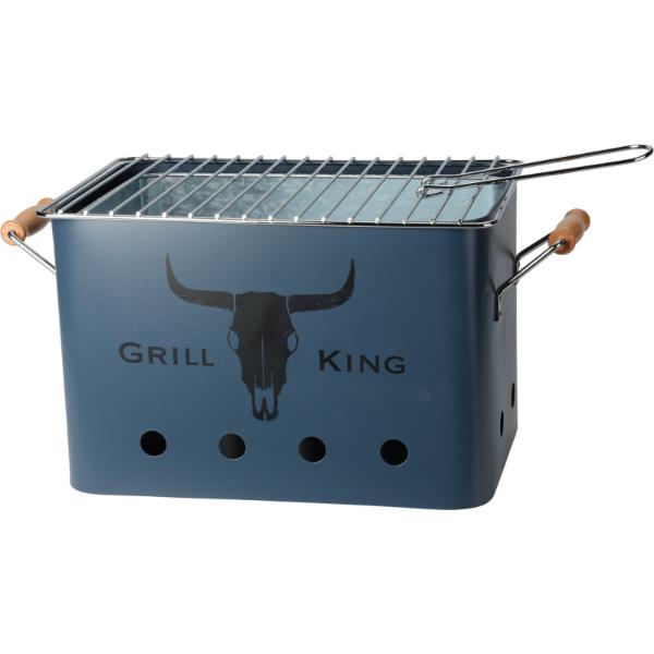 Portable Charcoal Grill In Matt Blue With Wooden Grips