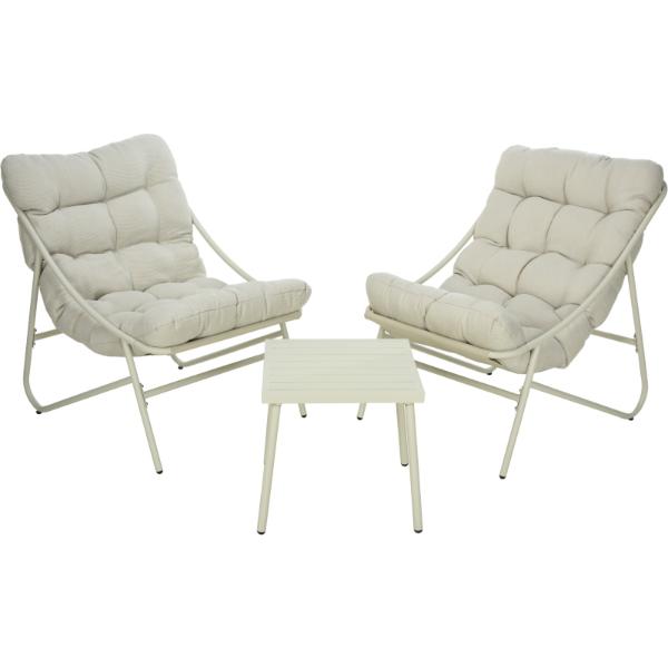 3 Piece Steel Relaxing Cream Garden Furniture Set With Table