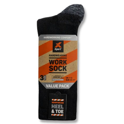 Xpert Core Comfort Work Sock 3 Pack Black/Grey