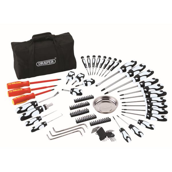 Draper Screwdriver and Bit Set with Soft Storage Bag, Yellow (100 Piece) 