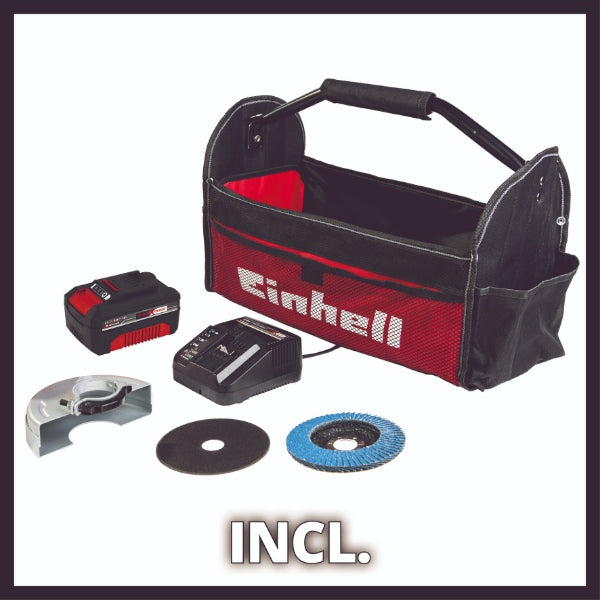 Einhell 18v TE-AG 18/115 Li Cordless Angle Grinder Kit (1x 4.0Ah Battery, Charger and Carrier bag)