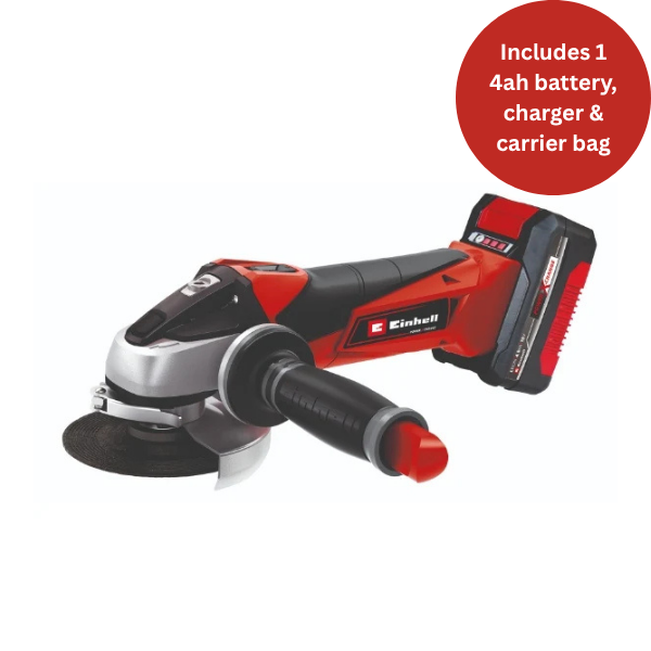 Einhell 18v TE-AG 18/115 Li Cordless Angle Grinder Kit (1x 4.0Ah Battery, Charger and Carrier bag)