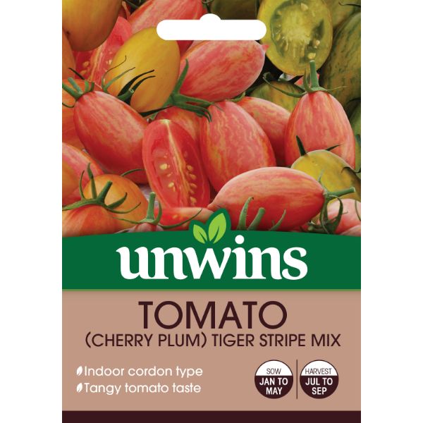 Unwins Seed Packet Tomato (Cherry Plum) Tiger Stripe Mix