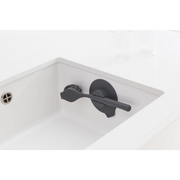 Dish Brush With Suction Cup Holder Dark Grey