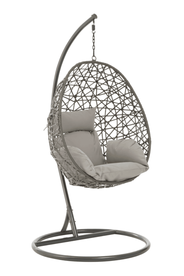 Paris Grey PE Rattan Hang Chair with Grey Cushion