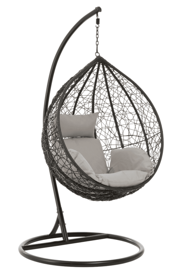 Paris Black PE Rattan Hang Chair with Grey Cushion