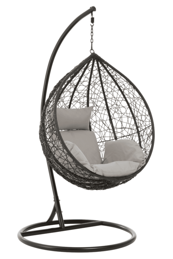 Paris Black PE Rattan Hang Chair with Grey Cushion CoOp Superstores