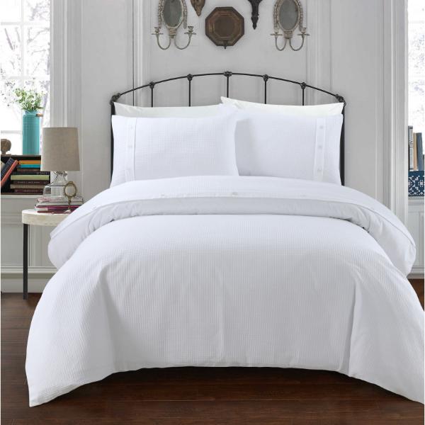 Waffle Duvet Set White Double