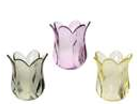 Decoris Transparent Coloured Flower Glass Tealight Holder 3 Assorted Colours