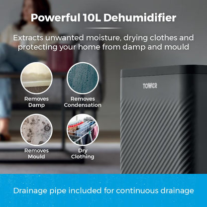 Tower 10L Dehumidifier DC Motor 24 Hour Timer &amp; 4 Modes