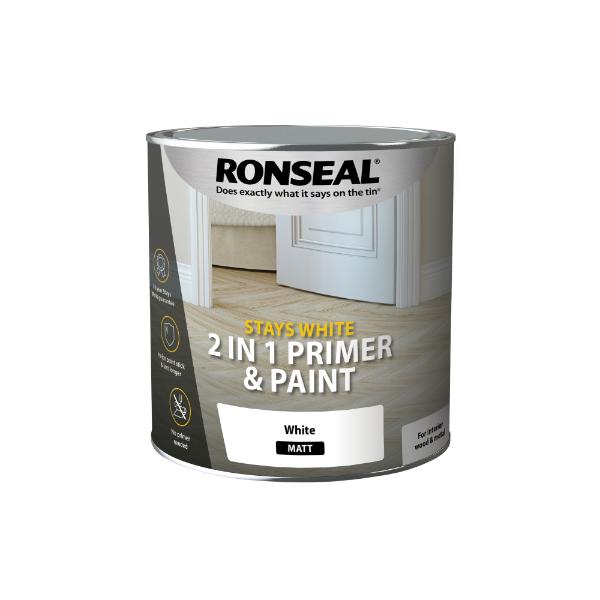 Ronseal Stays White 2in1 Primer and Paint White Matt 2.5L