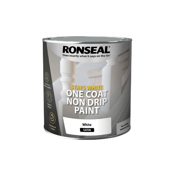 Ronseal Stays White One Coat Paint White Satin 2.5L