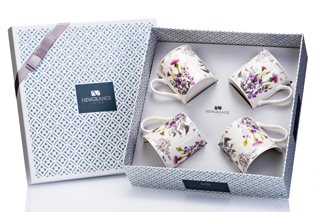 Newgrange White Thistle Bone China Mug Set 4