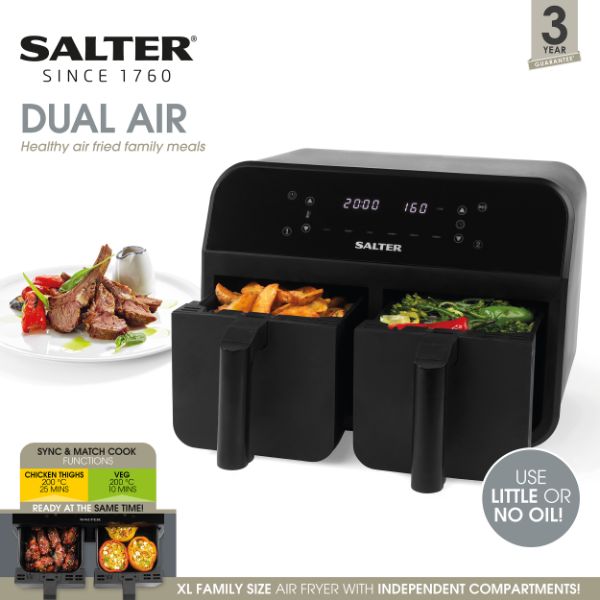Salter Professional Dual Air Fryer Black 7.4L