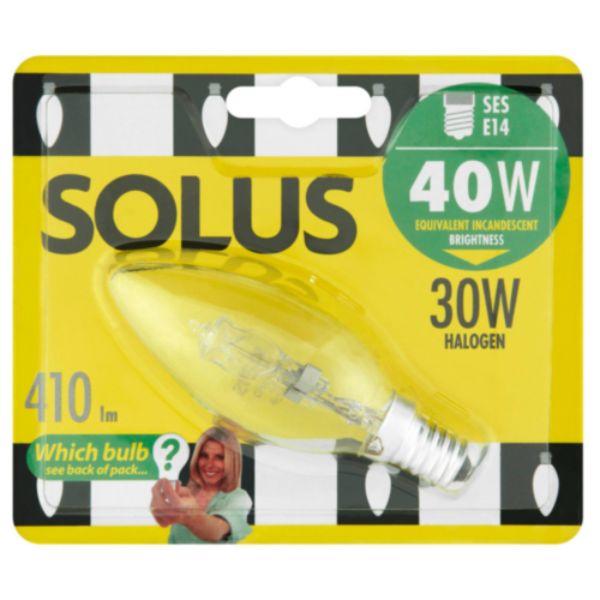 Solus (40W = 30W) SES Clear Candle Halogen Candle Bulb