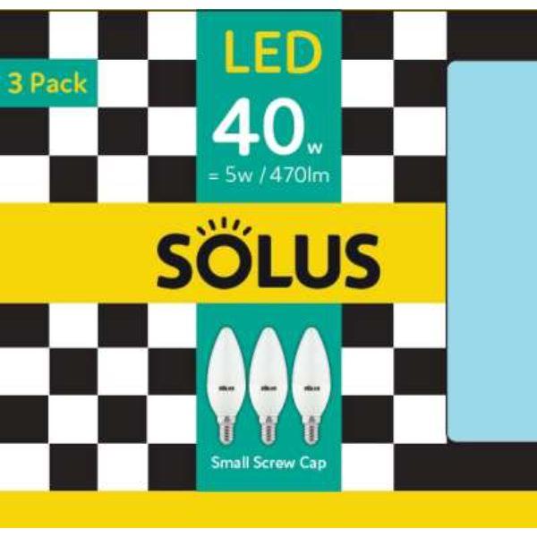 Solus 40W=5.5W SES SMD C35 Candle LED NON-DIMM 3 Pack