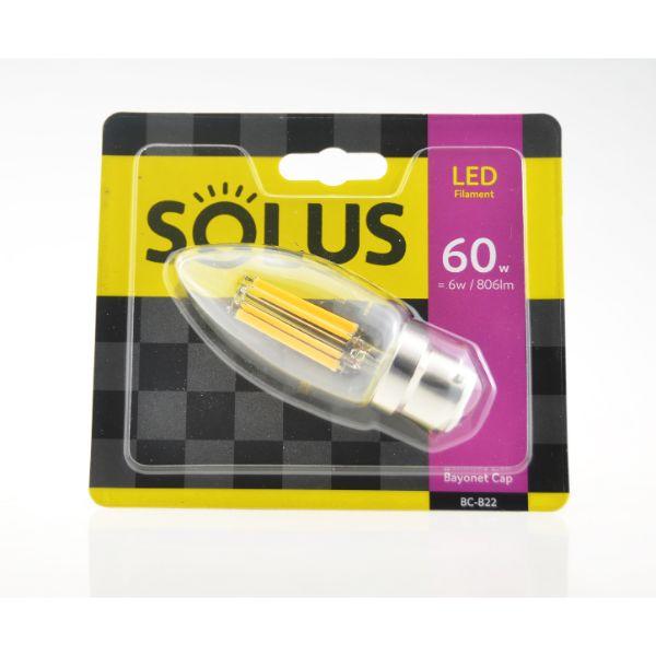 Solus 60W=6W BC Clear C35 Candle LED XCROSS