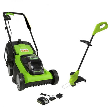 Greenworks 33cm Lawnmower &amp; Strimmer Kit 24V 4ah Battery &amp; Charger