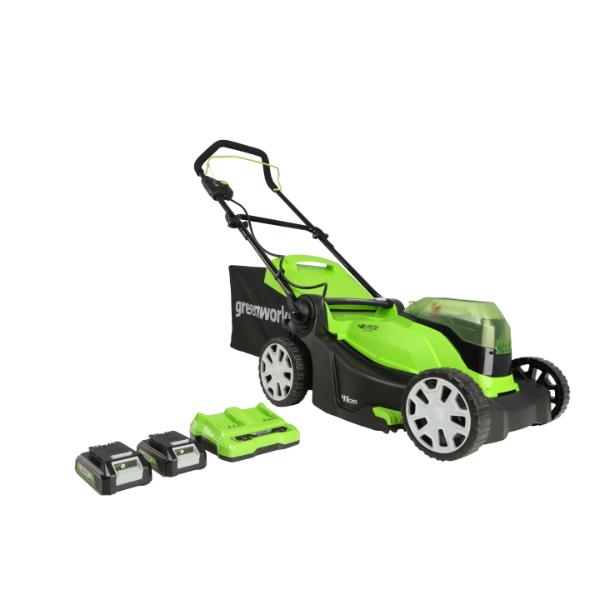 Greenworks 41cm Cordless Lawnmower 48V with Two Batteries &amp; Twin Charger