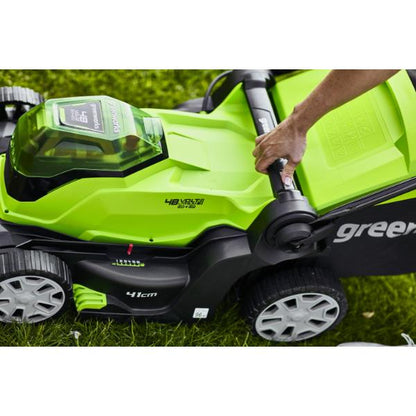Greenworks 41cm Cordless Lawnmower 48V with Two Batteries &amp; Twin Charger