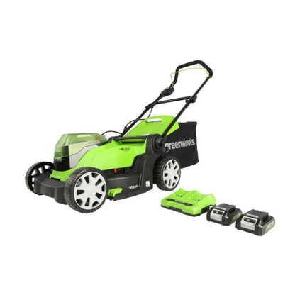 Greenworks 41cm Cordless Lawnmower 48V with Two Batteries &amp; Twin Charger