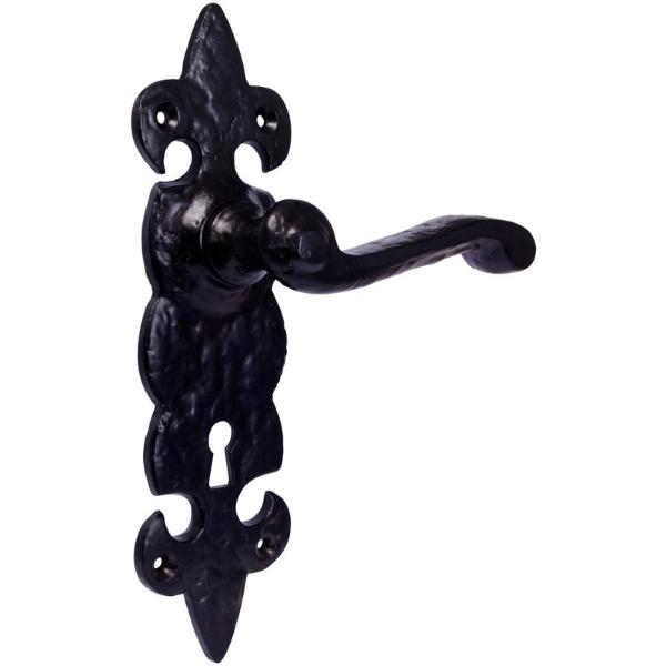 Perrys Old World Effect Black Iron Fleur dy Lys Lever Lock Handle