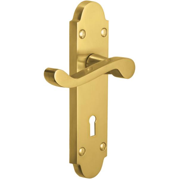 Perrys Indus Vision Scroll Lever Lock Handle Brass