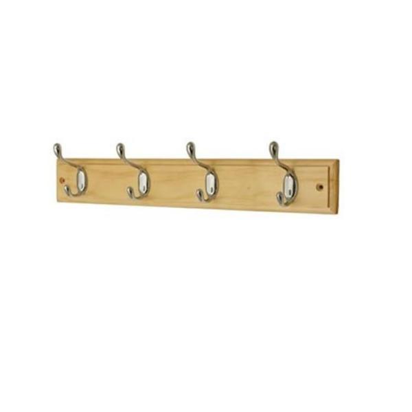 Head Bourne 4 Chrome Hat &amp; Coat Hooks on a Stepped Pine Board
