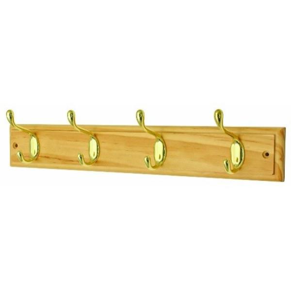 Head Bourne 4 Brass Hat &amp; Coat Hooks on a Pine Board
