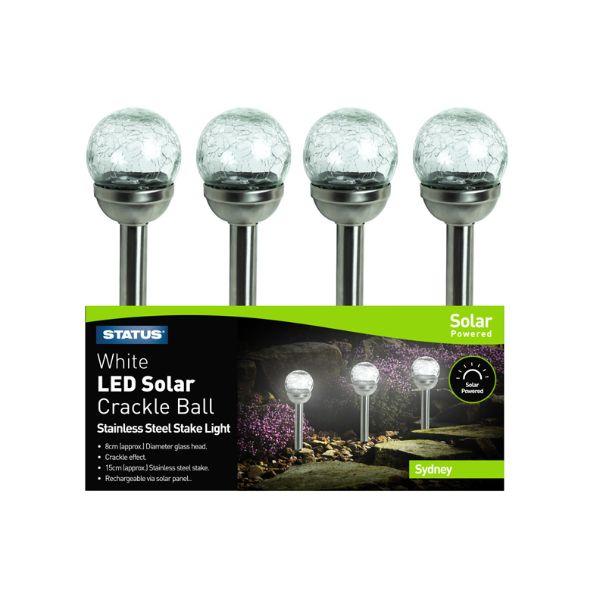 Sydney 8cm LED Solar Crackle Glass Ball Stainless Steel