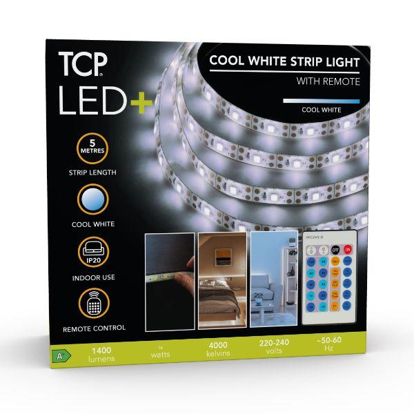 Tcp 5 Metre Cool White Tape Light With Remote