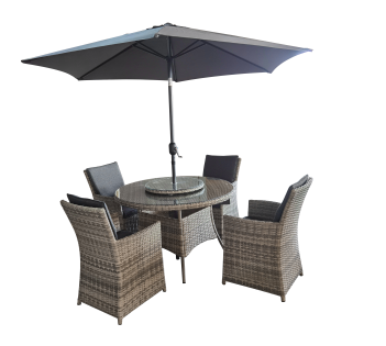 Madrid 4 Seater Rattan Outdoor Furniture Set with Parasol &amp; Cover