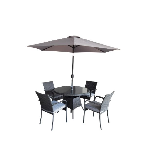 Cambridge 4 Seater Round Furniture Set with Parasol and Furniture Set Cover