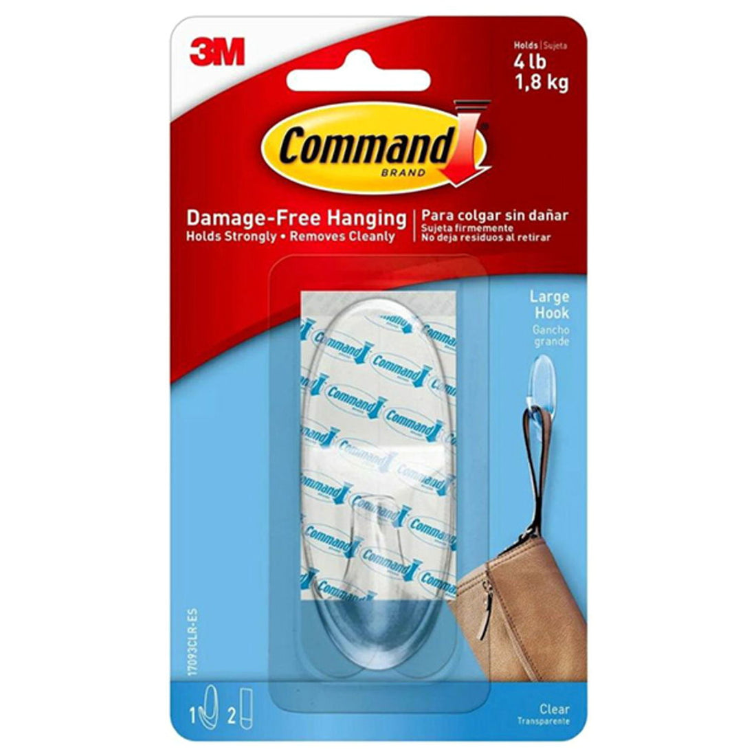 Command™ Large Clear Hook with Clear Strips