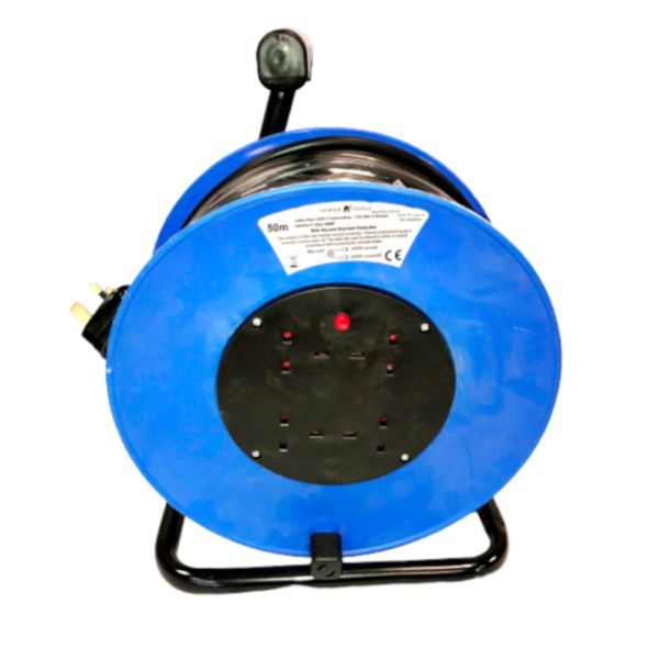 Rugged 40mtr 13Amp 220Volt 4 Socket Cable Reel Blue