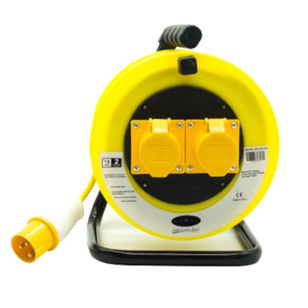 Rugged 25mtr 16Amp 110Volt 2 Socket Cable Reel Yellow