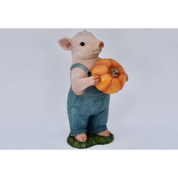 Garden Ornament Pig Holding A PumpkinD16H32