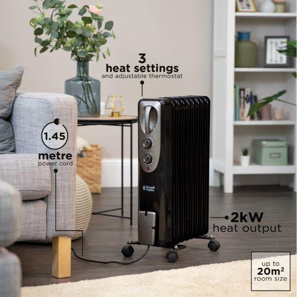 Russell Hobbs BLACK 2kw Oil Filled Radiator