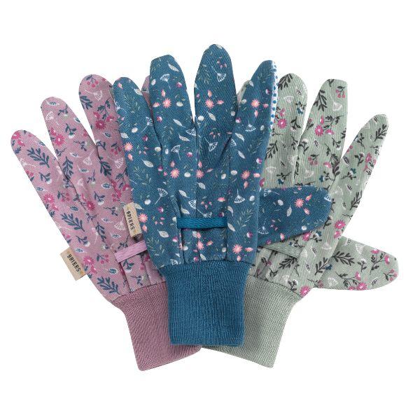 Briers Flowerfield Cotton Grips Gloves - Triple Pk Size 8