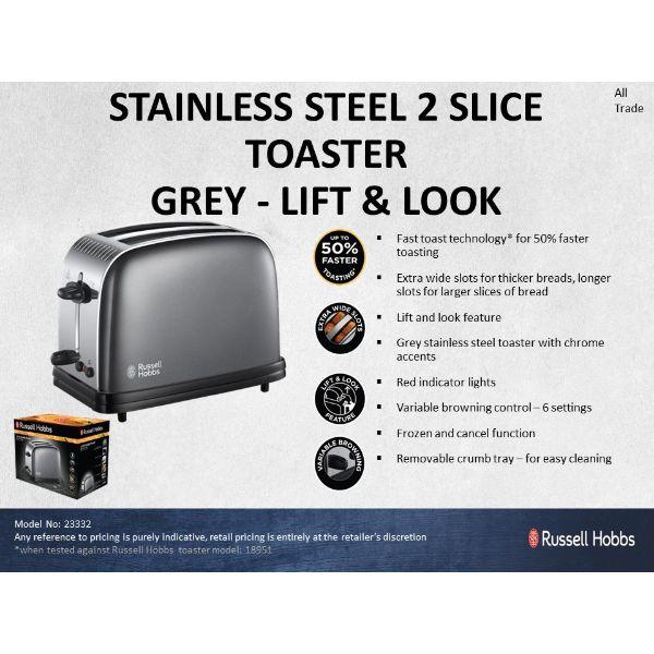 2 Slice Stainless Steel Grey Toaster