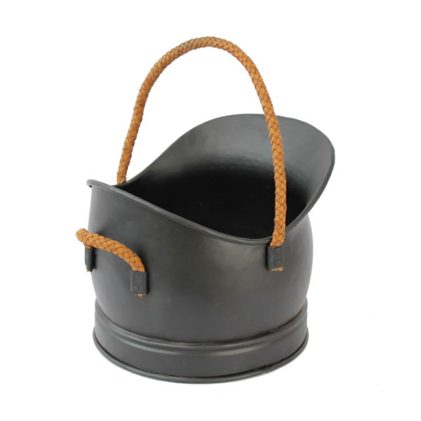 Country Fireside Black Medium Coal Bucket with Faux Leather Handle