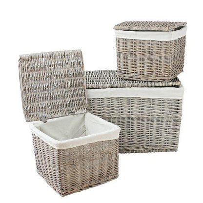 Country Homeware Grey Willow Trunk Basket With Lid &amp; Li